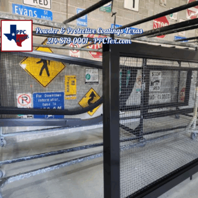 Custom powder-coated display built by PPC Texas for Netflix, featuring vibrant finish and industrial-grade fabrication.