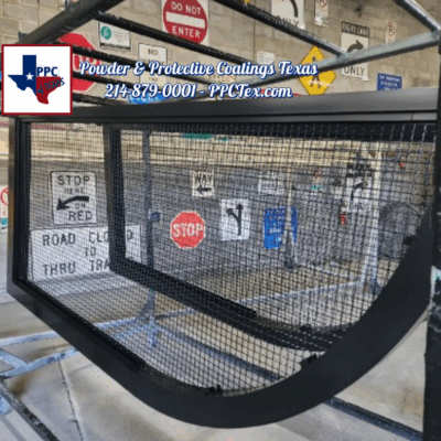 Custom powder-coated display built by PPC Texas for Netflix, featuring vibrant finish and industrial-grade fabrication.