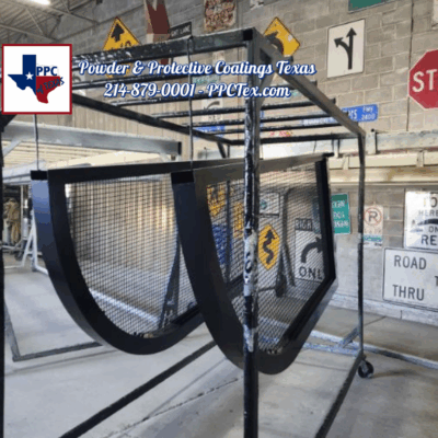 Custom powder-coated display built by PPC Texas for Netflix, featuring vibrant finish and industrial-grade fabrication.